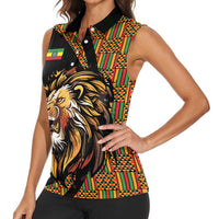 Ethiopia Women Sleeveless Polo Shirt Ethiopian Lion Style Pattern - Wonder Print Shop