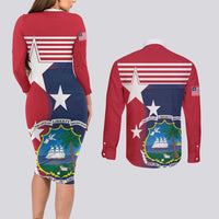 Liberia National Flag Day Couples Matching Long Sleeve Bodycon Dress and Long Sleeve Button Shirt All Hail Liberia Hail