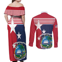 Liberia National Flag Day Couples Matching Off Shoulder Maxi Dress and Long Sleeve Button Shirt All Hail Liberia Hail
