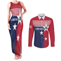 Liberia National Flag Day Couples Matching Tank Maxi Dress and Long Sleeve Button Shirt All Hail Liberia Hail