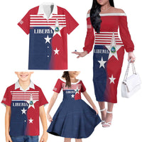 Liberia National Flag Day Family Matching Off The Shoulder Long Sleeve Dress and Hawaiian Shirt All Hail Liberia Hail