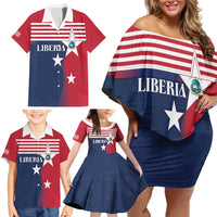 Liberia National Flag Day Family Matching Off Shoulder Short Dress and Hawaiian Shirt All Hail Liberia Hail