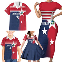 Liberia National Flag Day Family Matching Short Sleeve Bodycon Dress and Hawaiian Shirt All Hail Liberia Hail