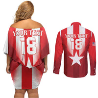 Custom Liberia Football Couples Matching Off Shoulder Short Dress and Long Sleeve Button Shirt Lone Stars Go Champion