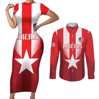 Custom Liberia Football Couples Matching Short Sleeve Bodycon Dress and Long Sleeve Button Shirt Lone Stars Go Champion