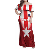 Custom Liberia Football Family Matching Off Shoulder Maxi Dress and Hawaiian Shirt Lone Stars Go Champion