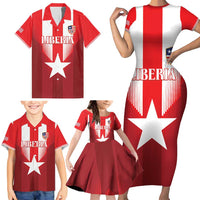 Custom Liberia Football Family Matching Short Sleeve Bodycon Dress and Hawaiian Shirt Lone Stars Go Champion