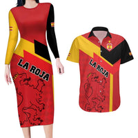 Custom Spain Football Couples Matching Long Sleeve Bodycon Dress and Hawaiian Shirt La Roja Go Champion - Wonder Print Shop