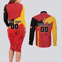 Custom Spain Football Couples Matching Long Sleeve Bodycon Dress and Long Sleeve Button Shirt La Roja Go Champion - Wonder Print Shop