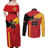 Custom Spain Football Couples Matching Off Shoulder Maxi Dress and Long Sleeve Button Shirt La Roja Go Champion - Wonder Print Shop