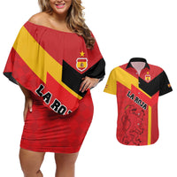 Custom Spain Football Couples Matching Off Shoulder Short Dress and Hawaiian Shirt La Roja Go Champion - Wonder Print Shop