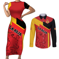 Custom Spain Football Couples Matching Short Sleeve Bodycon Dress and Long Sleeve Button Shirt La Roja Go Champion - Wonder Print Shop