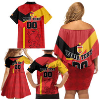 Custom Spain Football Family Matching Off Shoulder Short Dress and Hawaiian Shirt La Roja Go Champion - Wonder Print Shop