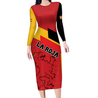 Custom Spain Football Long Sleeve Bodycon Dress La Roja Go Champion - Wonder Print Shop