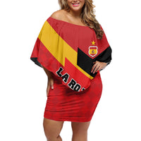 Custom Spain Football Off Shoulder Short Dress La Roja Go Champion - Wonder Print Shop