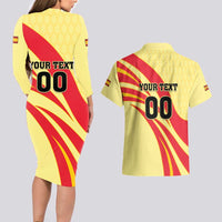 Custom Spain Football Couples Matching Long Sleeve Bodycon Dress and Hawaiian Shirt Sport Style - Wonder Print Shop
