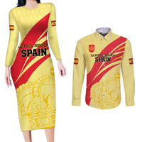 Custom Spain Football Couples Matching Long Sleeve Bodycon Dress and Long Sleeve Button Shirt Sport Style - Wonder Print Shop