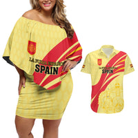 Custom Spain Football Couples Matching Off Shoulder Short Dress and Hawaiian Shirt Sport Style - Wonder Print Shop