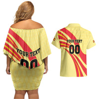 Custom Spain Football Couples Matching Off Shoulder Short Dress and Hawaiian Shirt Sport Style - Wonder Print Shop