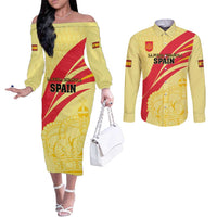 Custom Spain Football Couples Matching Off The Shoulder Long Sleeve Dress and Long Sleeve Button Shirt Sport Style
