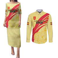 Custom Spain Football Couples Matching Puletasi and Long Sleeve Button Shirt Sport Style - Wonder Print Shop