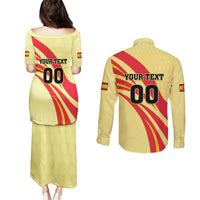 Custom Spain Football Couples Matching Puletasi and Long Sleeve Button Shirt Sport Style - Wonder Print Shop
