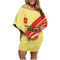 Custom Spain Football Family Matching Off Shoulder Short Dress and Hawaiian Shirt Sport Style - Wonder Print Shop