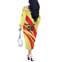 Custom Spain Football Off The Shoulder Long Sleeve Dress Sport Style - Wonder Print Shop