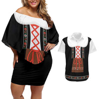 Oktoberfest Dirndl Costume Couples Matching Off Shoulder Short Dress and Hawaiian Shirt German Beer Festival - Wonder Print Shop