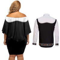 Oktoberfest Dirndl Costume Couples Matching Off Shoulder Short Dress and Long Sleeve Button Shirt German Beer Festival - Wonder Print Shop