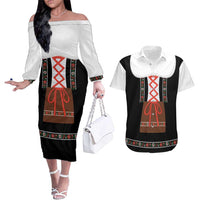 Oktoberfest Dirndl Costume Couples Matching Off The Shoulder Long Sleeve Dress and Hawaiian Shirt German Beer Festival - Wonder Print Shop