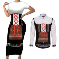 Oktoberfest Dirndl Costume Couples Matching Short Sleeve Bodycon Dress and Long Sleeve Button Shirt German Beer Festival - Wonder Print Shop