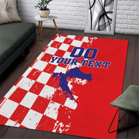 Custom Croatia Independence Day Area Rug Grunge Checkerboard Patterns With Map - Wonder Print Shop