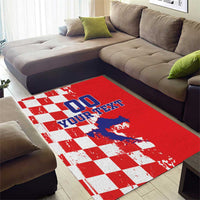 Custom Croatia Independence Day Area Rug Grunge Checkerboard Patterns With Map - Wonder Print Shop