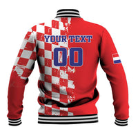 Custom Croatia Independence Day Baseball Jacket Grunge Checkerboard Patterns With Map - Wonder Print Shop