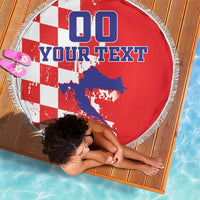 Custom Croatia Independence Day Beach Blanket Grunge Checkerboard Patterns With Map - Wonder Print Shop