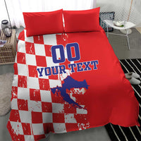 Custom Croatia Independence Day Bedding Set Grunge Checkerboard Patterns With Map - Wonder Print Shop