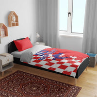 Custom Croatia Independence Day Bedding Set Grunge Checkerboard Patterns With Map - Wonder Print Shop