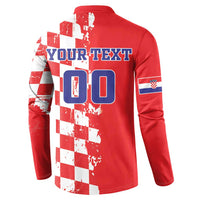 Custom Croatia Independence Day Button Sweatshirt Grunge Checkerboard Patterns With Map - Wonder Print Shop