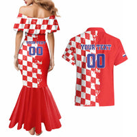 Custom Croatia Independence Day Couples Matching Mermaid Dress and Hawaiian Shirt Grunge Checkerboard Patterns With Map - Wonder Print Shop