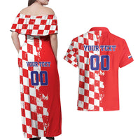 Custom Croatia Independence Day Couples Matching Off Shoulder Maxi Dress and Hawaiian Shirt Grunge Checkerboard Patterns With Map - Wonder Print Shop