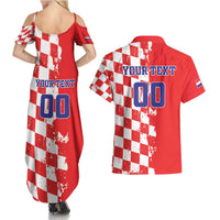 Custom Croatia Independence Day Couples Matching Summer Maxi Dress and Hawaiian Shirt Grunge Checkerboard Patterns With Map - Wonder Print Shop