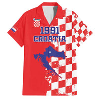 Custom Croatia Independence Day Family Matching Long Sleeve Bodycon Dress and Hawaiian Shirt Grunge Checkerboard Patterns With Map - Wonder Print Shop