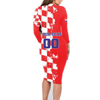 Custom Croatia Independence Day Family Matching Long Sleeve Bodycon Dress and Hawaiian Shirt Grunge Checkerboard Patterns With Map - Wonder Print Shop