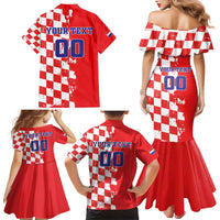 Custom Croatia Independence Day Family Matching Mermaid Dress and Hawaiian Shirt Grunge Checkerboard Patterns With Map - Wonder Print Shop