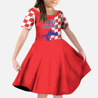 Custom Croatia Independence Day Family Matching Off Shoulder Maxi Dress and Hawaiian Shirt Grunge Checkerboard Patterns With Map - Wonder Print Shop