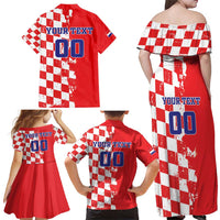 Custom Croatia Independence Day Family Matching Off Shoulder Maxi Dress and Hawaiian Shirt Grunge Checkerboard Patterns With Map - Wonder Print Shop