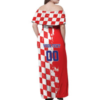 Custom Croatia Independence Day Family Matching Off Shoulder Maxi Dress and Hawaiian Shirt Grunge Checkerboard Patterns With Map - Wonder Print Shop