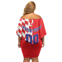 Custom Croatia Independence Day Family Matching Off Shoulder Short Dress and Hawaiian Shirt Grunge Checkerboard Patterns With Map - Wonder Print Shop