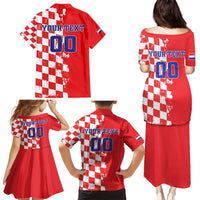 Custom Croatia Independence Day Family Matching Puletasi and Hawaiian Shirt Grunge Checkerboard Patterns With Map - Wonder Print Shop